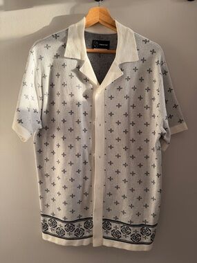 Original Use Cream Short-Sleeve Button-Down Shirt with Black Motif